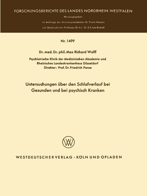 cover image of Untersuchungen über den Schlafverlauf bei Gesunden und bei psychisch Kranken